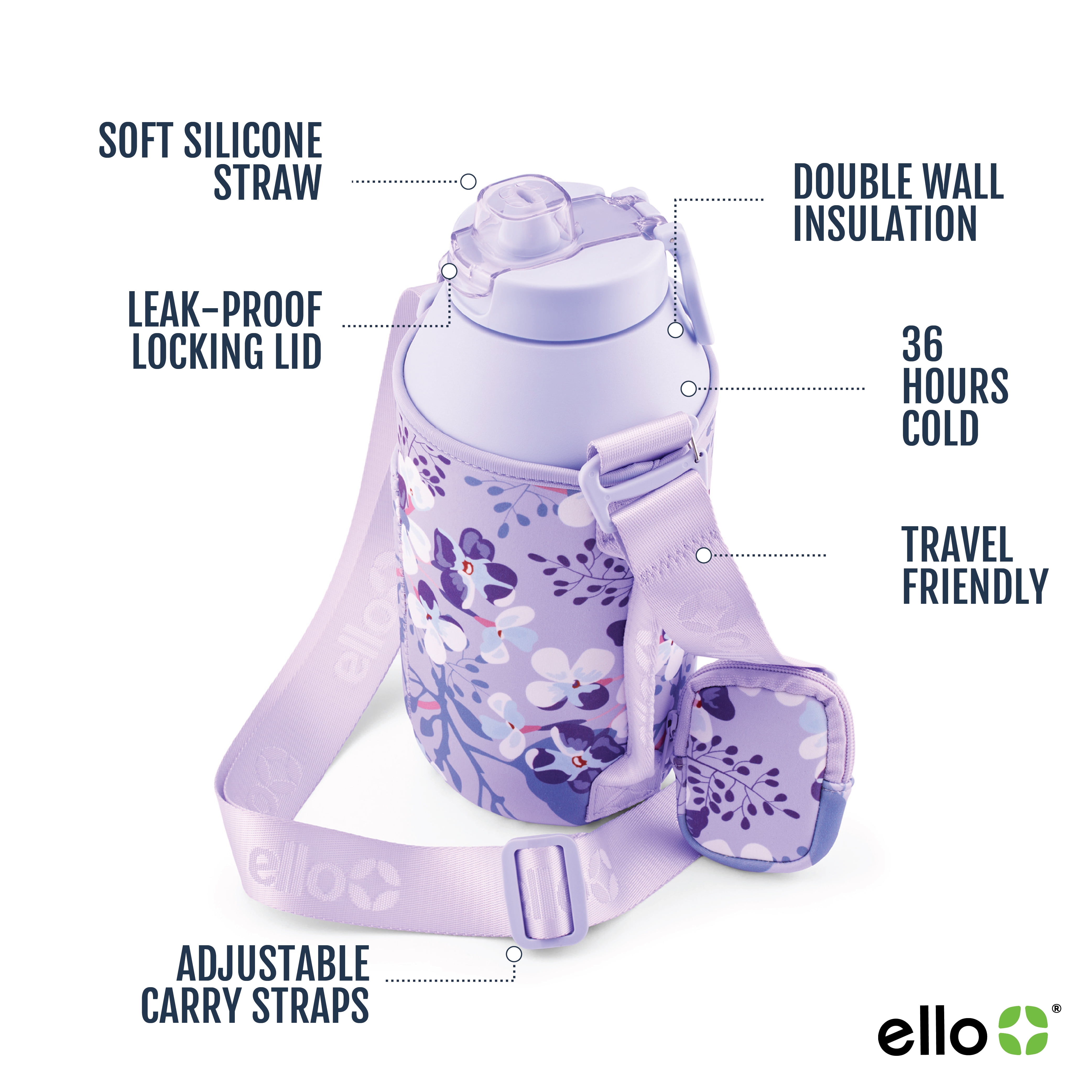 Ello Ultra Clean 64oz Stainless Steel Jug with Carrying Case, Lavender