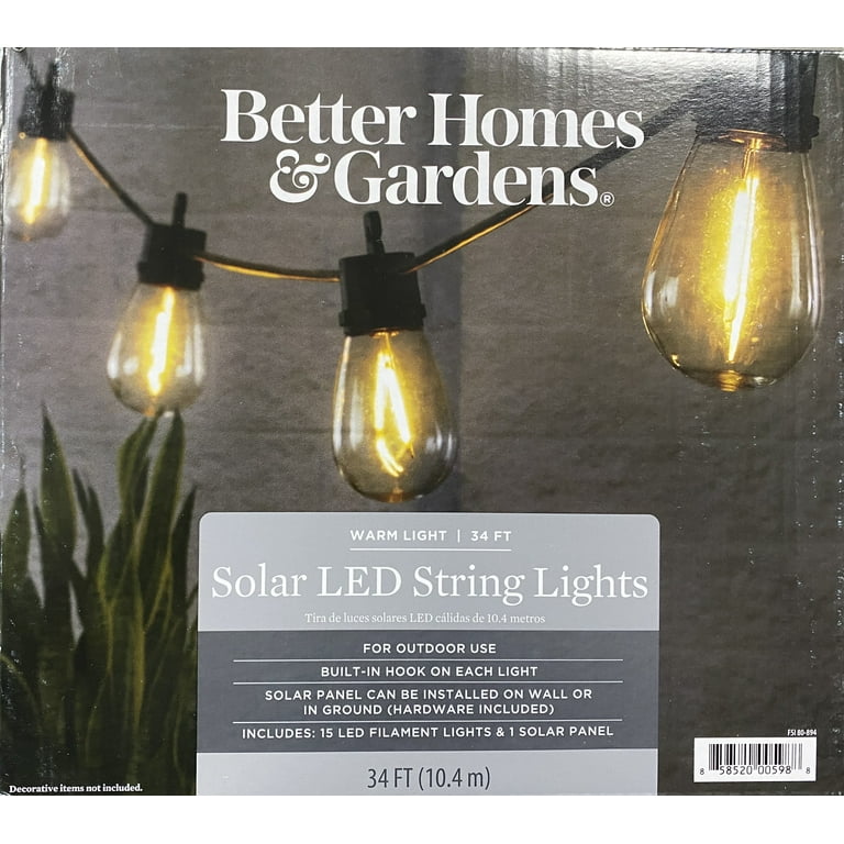 Better Homes Gardens Outdoor 12 in Solar 15 LED White String Lights, Black/Clear - Walmart.com