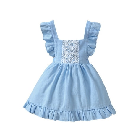 

Kucnuzki Infant Baby Girl Clothes 6 Months Summer Dress 9 Months Suspender Solid Color One Shoulder Design Lotus Leaf Layer Lace Tassel Cozy Dress Blue