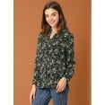 thumbnail image 4 of INSPIRE CHIC Blusa con botones de manga larga con cuello en V y blusas sueltas florales de gasa para mujer Negro S, 4 of 6