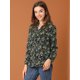 thumbnail image 4 of INSPIRE CHIC Blusa con botones de manga larga con cuello en V y blusas sueltas florales de gasa para mujer Negro S, 4 of 6
