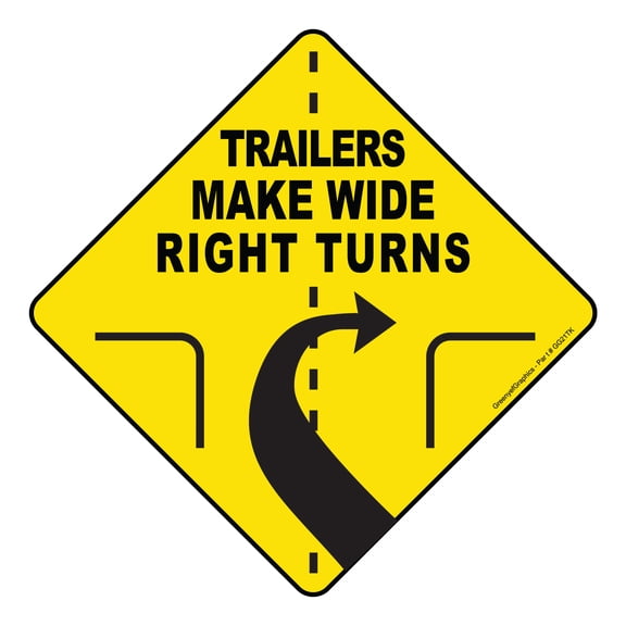Trailers Make Wide Right Turns Sign Vinyl Sticker Truck Decal Trailer Label Safety Markings for Tanker Truck, Dry Van and Reefer Trailers - Truck Markings Self Adhesive Bumper Sticker (10" Diamond)