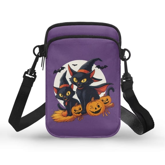 XYZCANDO Pumpkin Black Cat Small Crossbody Bags for Women Over Shoulder Handbag for Travel Shop Hiking Mini Messenger Bag Halloween Stylish Wallet Purse Crossbody Portable Phone Case
