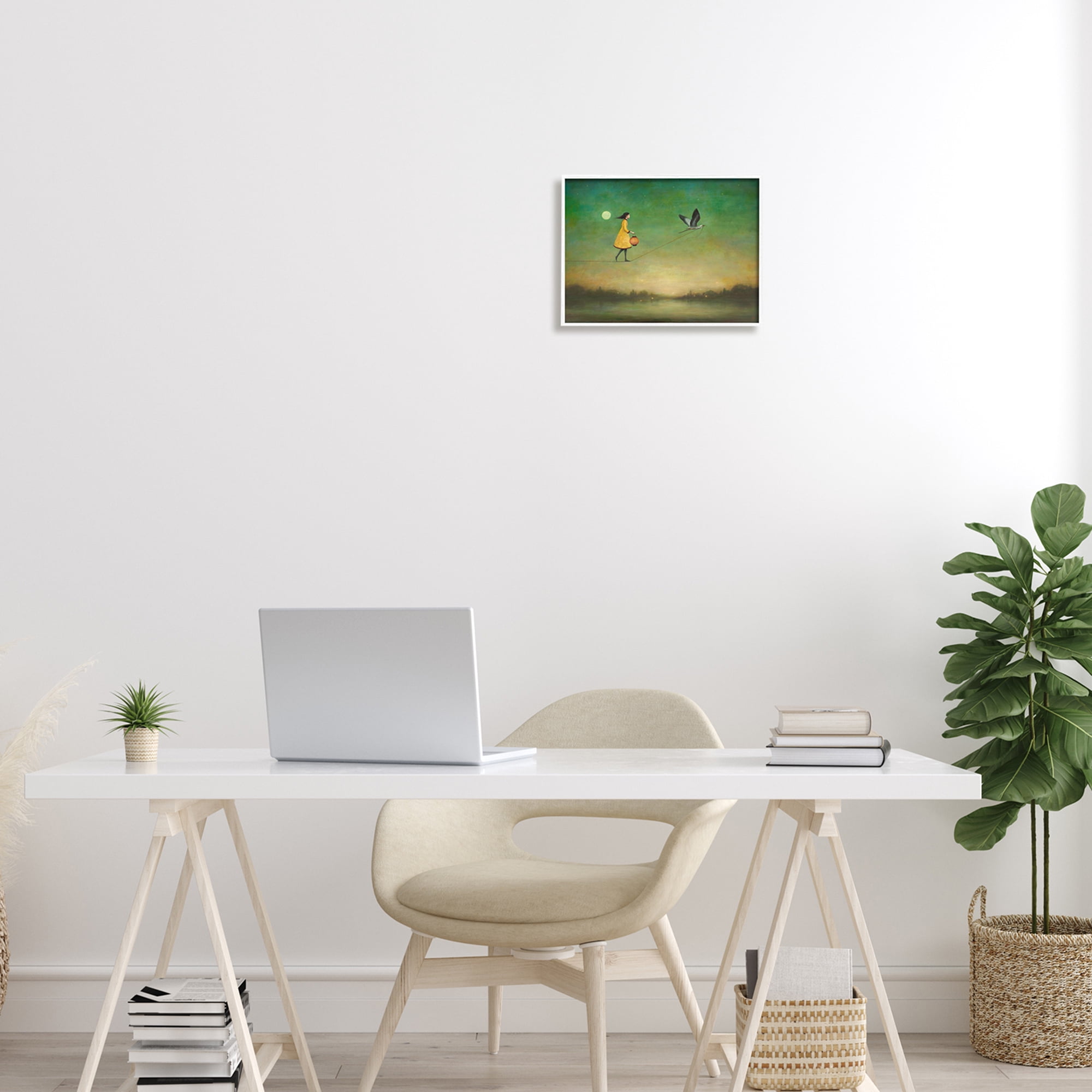 Stupell Industries Girl Following Bird Yellow Dress Vivid Green Landscape Framed Wall Art, 14 x 11, Design by Duy Huynh