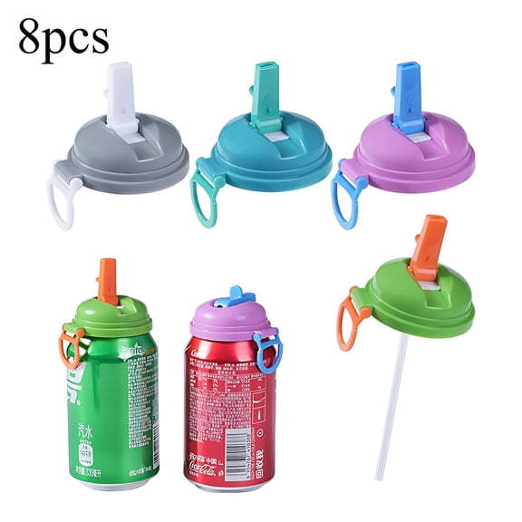 Soda Can Lids with Silicone Straw – 8 Pack Reusable Covers for Standard 2.13 Inch Cans