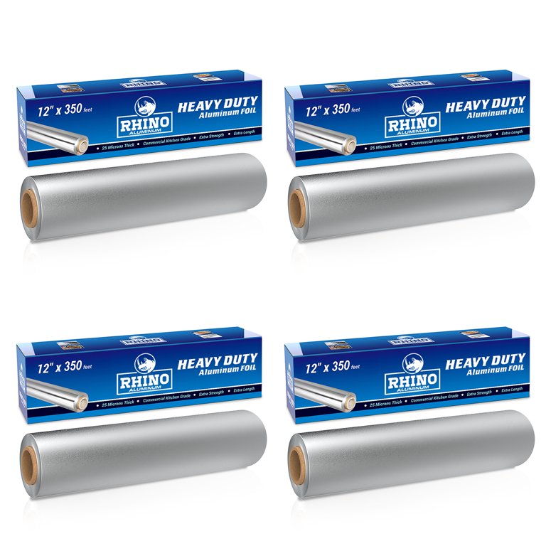 Rhino Aluminum Heavy Duty Aluminum Foil | Rhino 12 x 350 sf Long Roll, 25  Microns Thick | Commercial Grade & Extra Thick, Strong Enough for Food