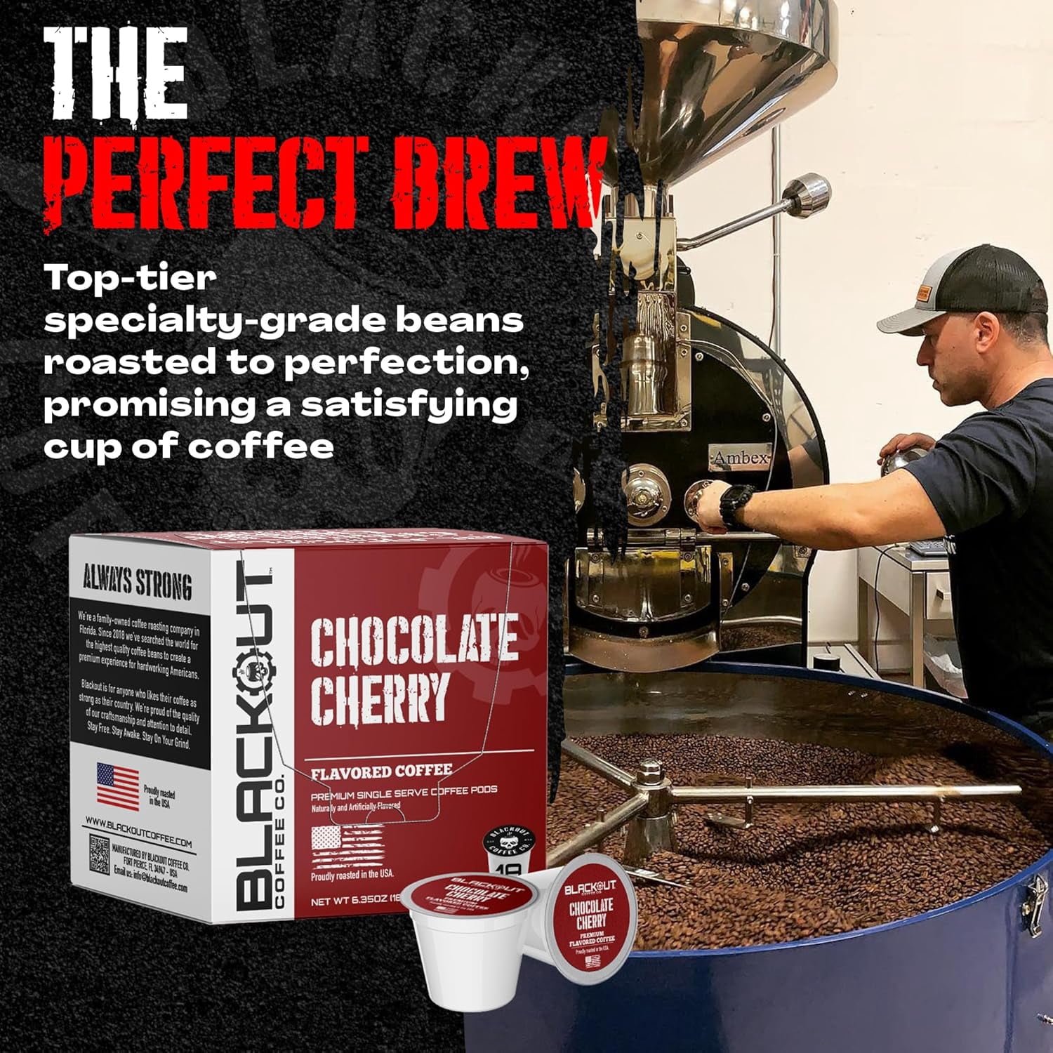 Blackout Coffee Chocolate Cherry Flavored Coffee Pods – Premium Roasted, Smooth Taste, Guilt-Free Indulgence – 18 Count Single-Serve Coffee Pods