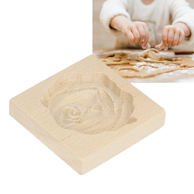 Wooden Mould, And Flower Shape Easy Release Reusable Washable Carved Biscuit Press Mould For Kitchen Baking Home