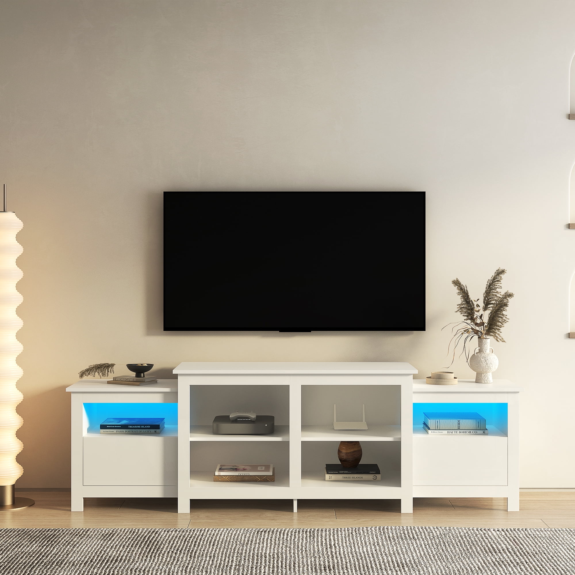 Yardi Yard Modern Farmhouse Media Entertainment Center for TVs up to 80", Wood TV Cabinet for Living Room White Yardi Yard Modern Farmhouse Media Entertainment Center for TVs up to 80", Wood TV Cabinet for Living Room White