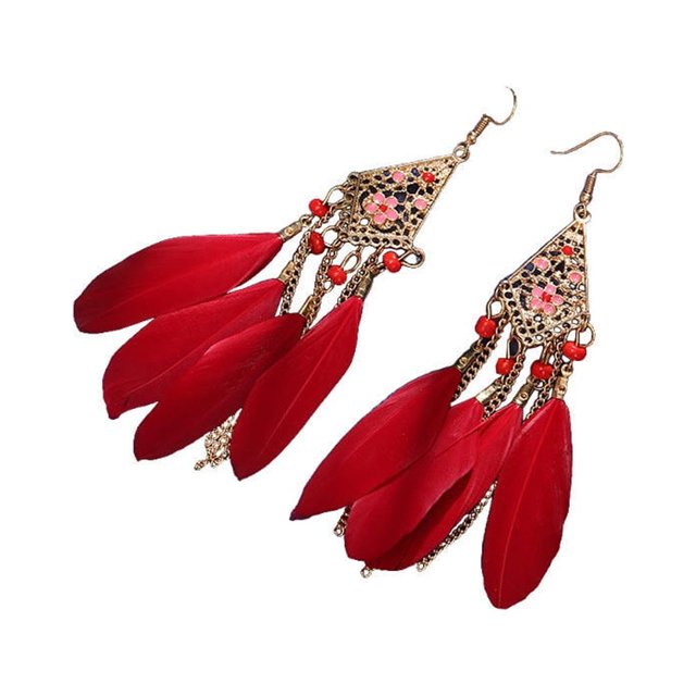 kurtrusly Feathers Earrings Long Drop Dangle Easy Matching Multicolor Classical Comfortable Modern Style Ear Pendants for Women Jewelry red