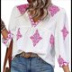 thumbnail image 3 of Blusas Casuales de con Cuello en V y Estampado Floral para Mujer, Blusas Bohemias de Verano con Mangas 3/4. Rosa S, 3 of 9