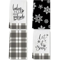 Christmas Kitchen Towels 18 x 26 Inch Snowflake Buffalo Plaid Dish Towel White Black Absorbent Hand Drying Tea Towel for Xmas Winter Farmhouse Decor Cooking Baking, 4 Pcs