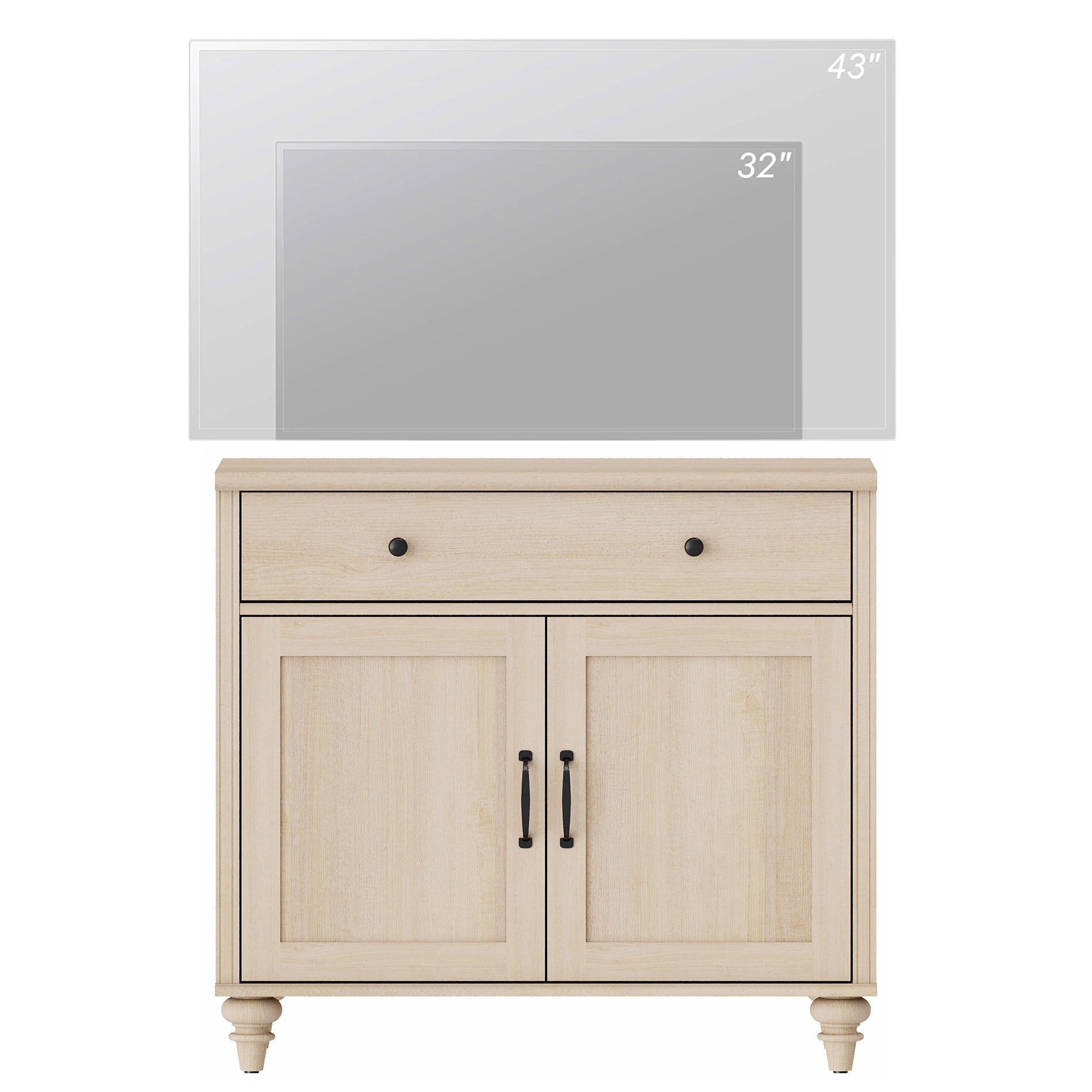 Beige Farmhouse TV Stand for 43 inch TV with Drawer & Doors