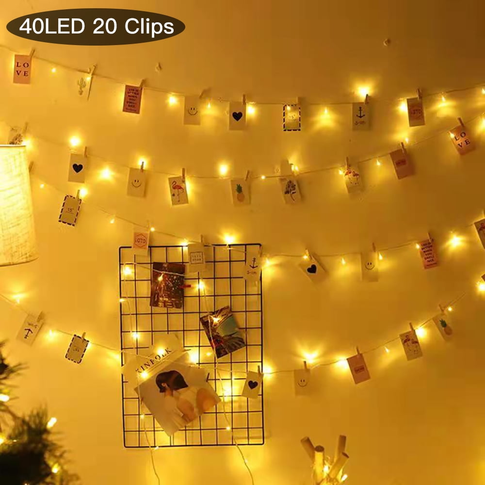 Juhefa 20 Photo Clips Dimmable String Lights Battery Powered 13ft 40LED