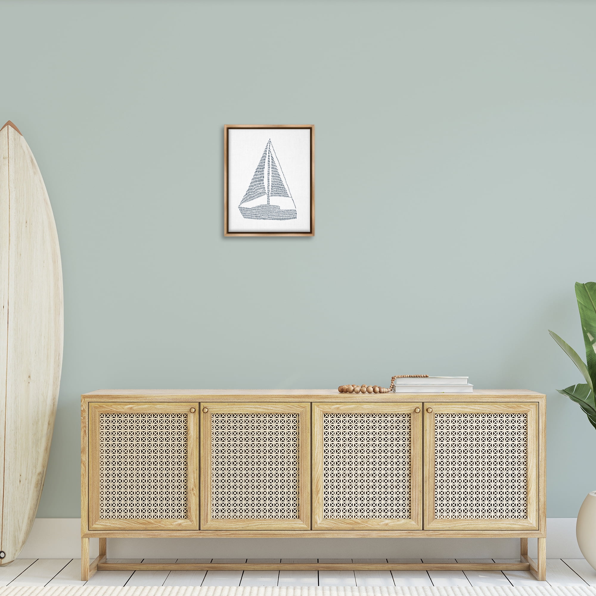 Stupell Industries Minimal Sail Boat Coastal Painting Brown Floater Framed Canvas Art Print Wall Art, 17 x 21