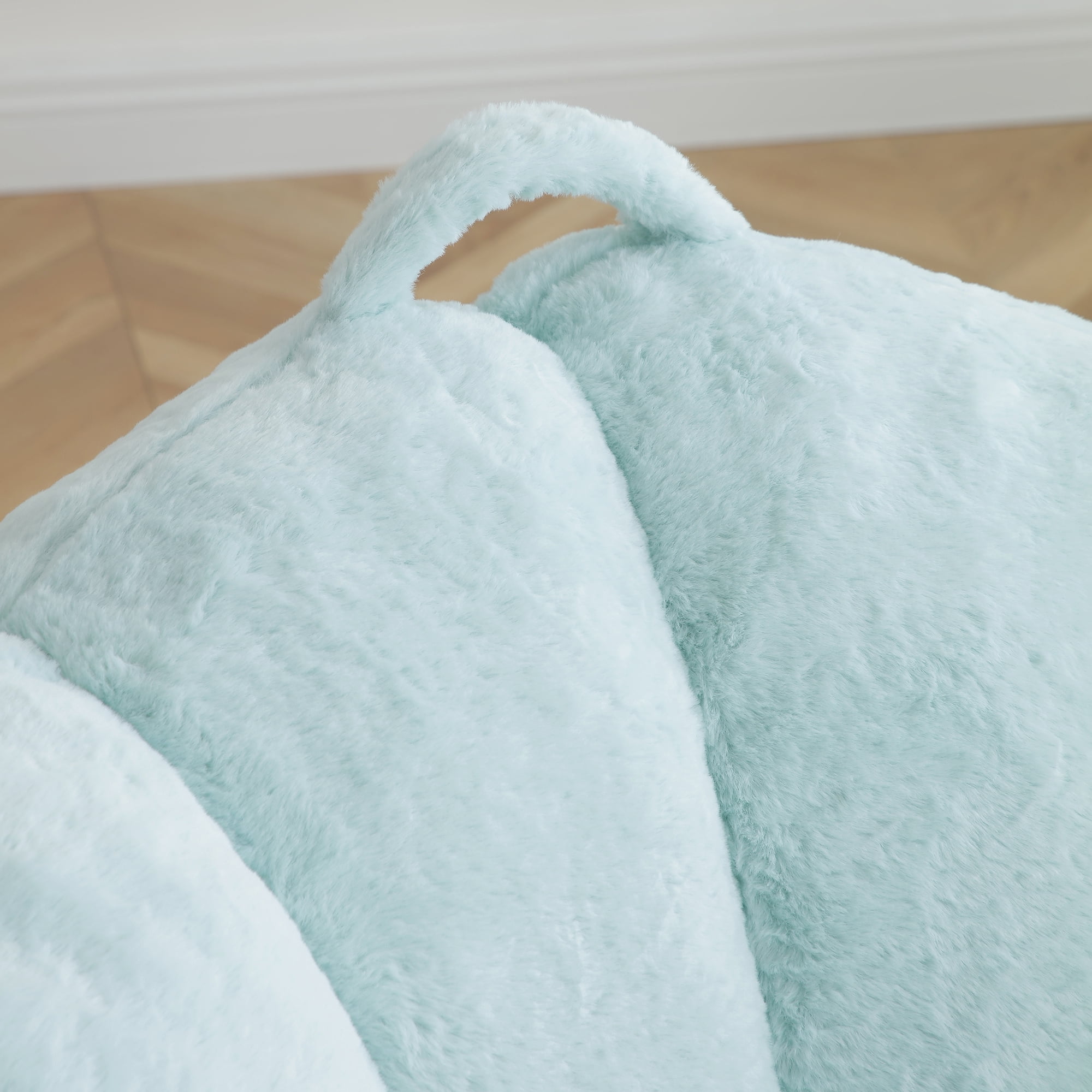 Miniyam Ergonomic Faux Fur Bean Bag Chair with Ottoman - Living Room, Bedroom, Game Room Lounger for Adults & Teens (Light Blue)