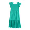 thumbnail image 4 of Kids Girls Summer Maxi Dress Solid Color Ruffle Short Sleeve Flowy Tiered Long Dress Casual Loose Swing Holiday Beach Dress with Pockets 6-12 Years, 4 of 5