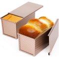 thumbnail image 1 of Molde para pan Pullman con tapa, paquete de 2, 1 lb, antiadherente, de acero al carbono, para tostar pan con tapa, para hornear pan casero, hornear pan tostado en horno, color oro rosa, 1 of 5