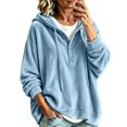 thumbnail image 2 of Women's Velvet Hoodie - Soft Velour Pullover Sweatshirt, Sky Blue, 2 of 4