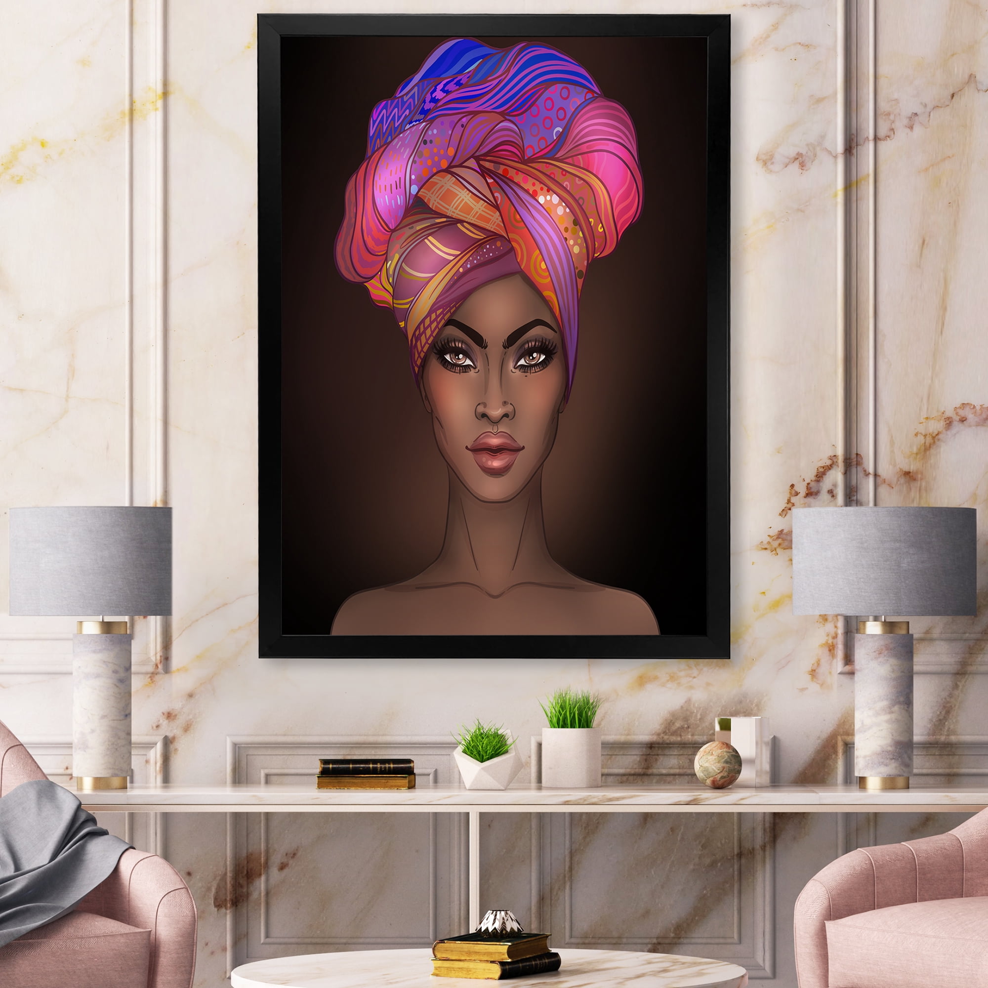 Designart 'African American Woman Portrait with Turban VI' Modern Framed Art Print