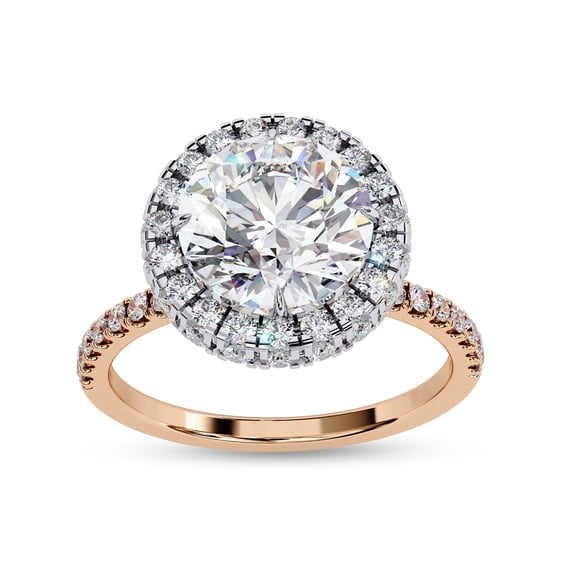 IGI Certified Lab Grown Diamond Ring | Center 8.5MM Round Cut Halo Solitaire Engagement Promise Rings For Women In 18k Solid Rose Gold | F-G, VS-SI Quality (2.90 Ctw) Ring Size-8.5