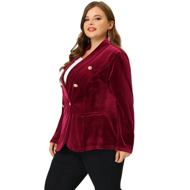 Agnes Orinda Plus Size Velvet Blazers for Women Vintage V Neck