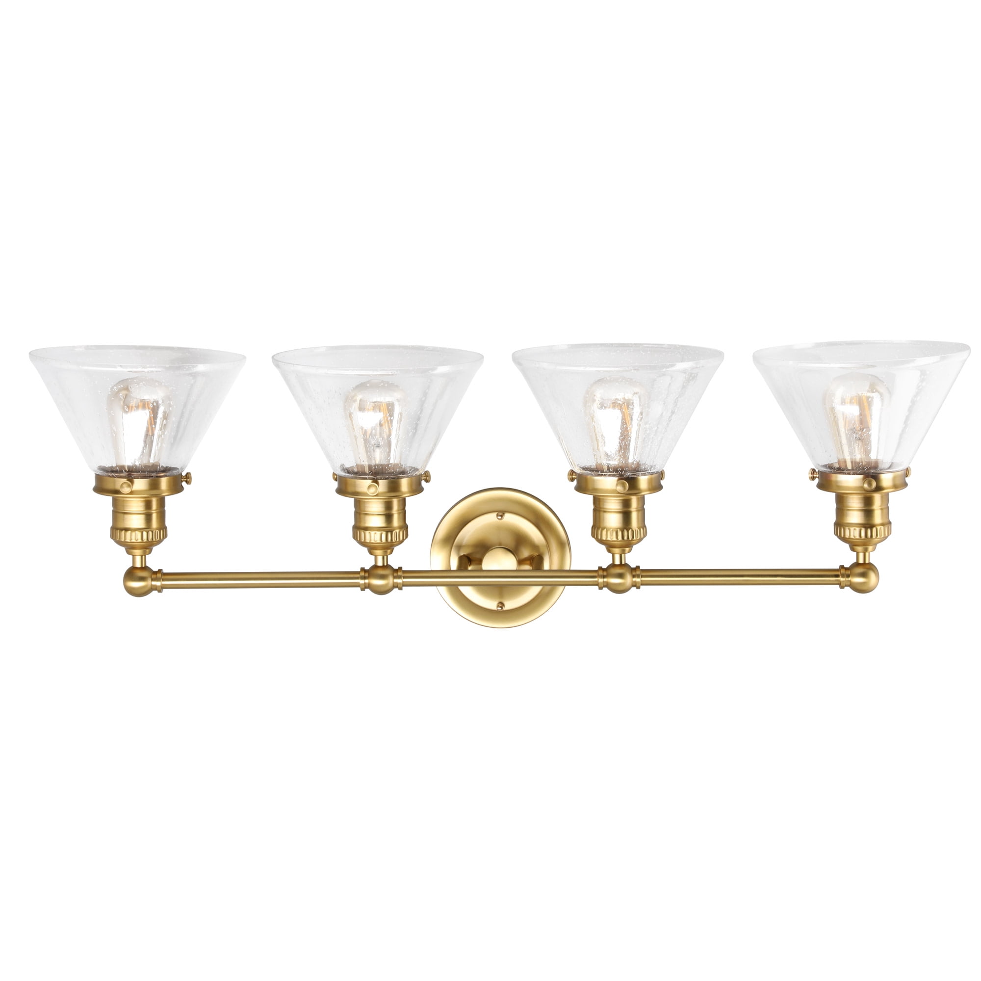 Augustin 35" Satin Gold 4-Light Dimmable Vanity Light With Seeded Glass Shades