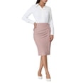 thumbnail image 2 of Falda lápiz de trabajo para mujeres INSPIRE CHIC, elástica, de cintura alta, con fruncido, estilo bodycon, midi, color rosa claro, 2 of 5