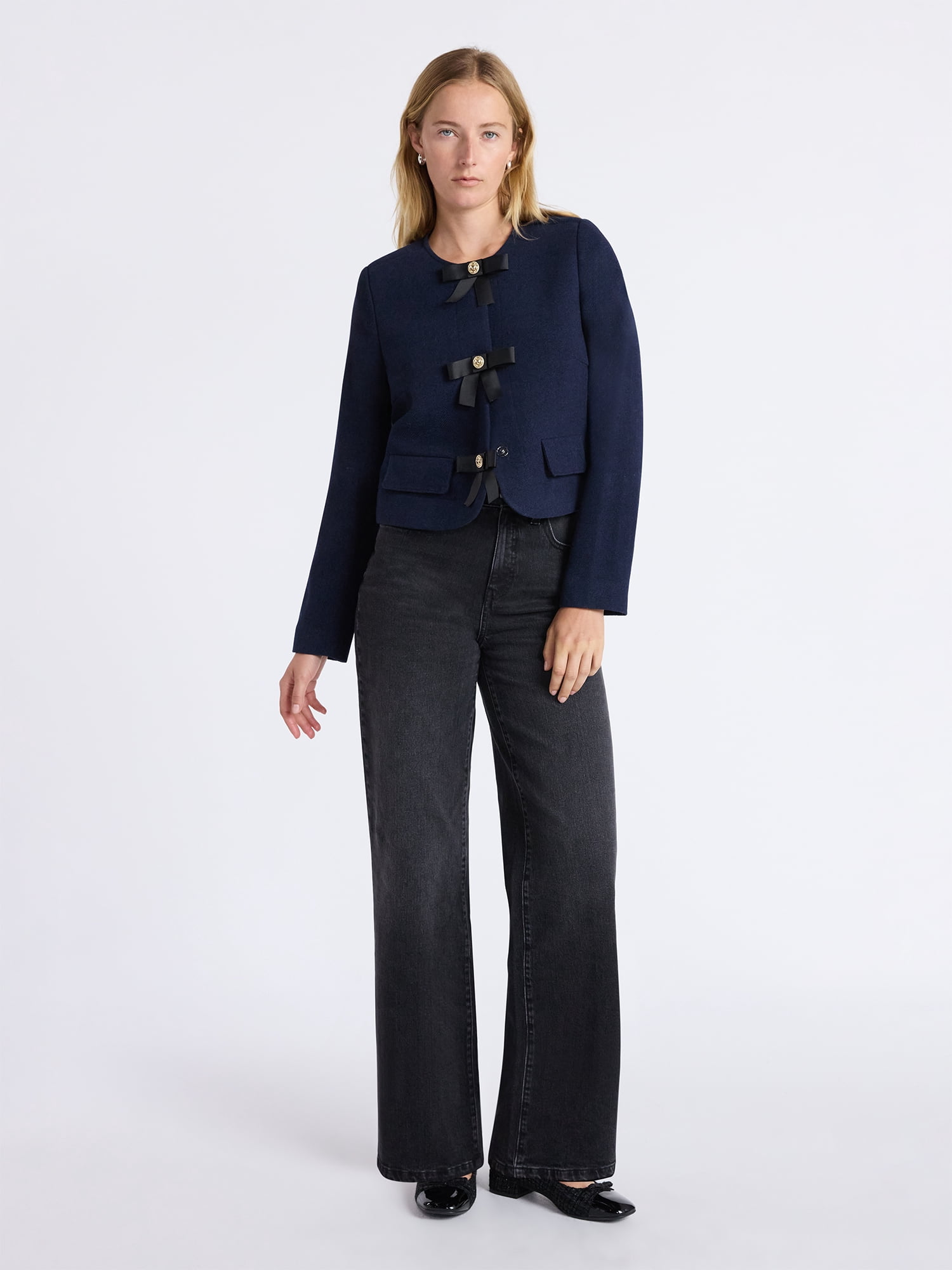 Free Assembly Women's Bow Front Cropped Jacket, Sizes XS-XXL