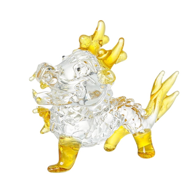 Figura de dragón de cristal, estatua de dragón de pie, mini arte chino, animal realista amarillo