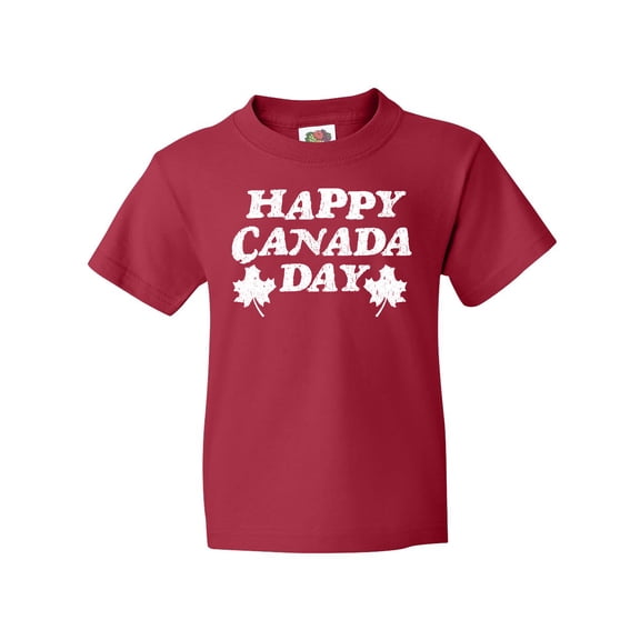 Inktastic Happy Canada Day with Distressed Maple Leaves Youth T-Shirt