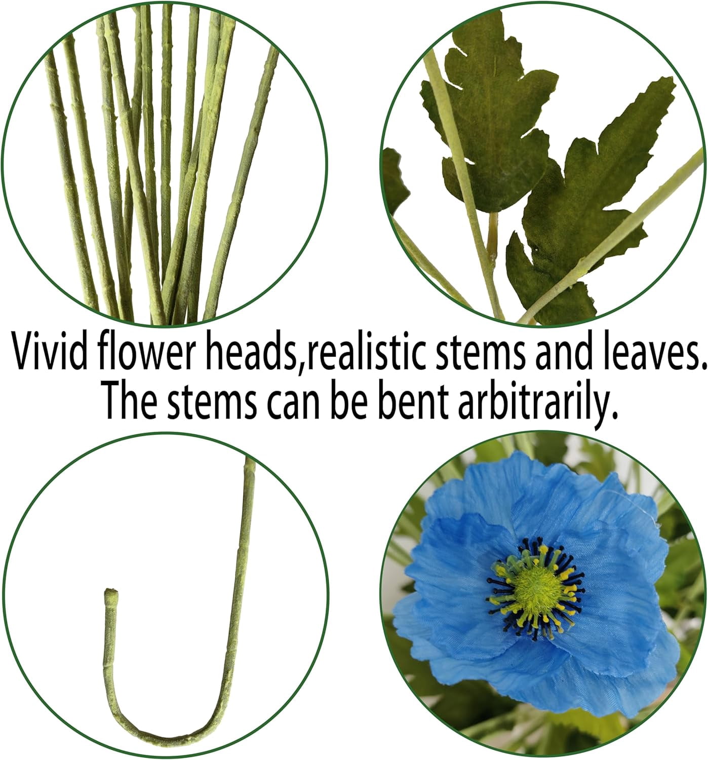 Blue Poppy Flowers Artificial for Wedding Decorations,12 Pcs Fake Faux Silk Poppies Bulk for Home Decor Table Centerpieces Floral Arrangement(23.5‘’, Blue)