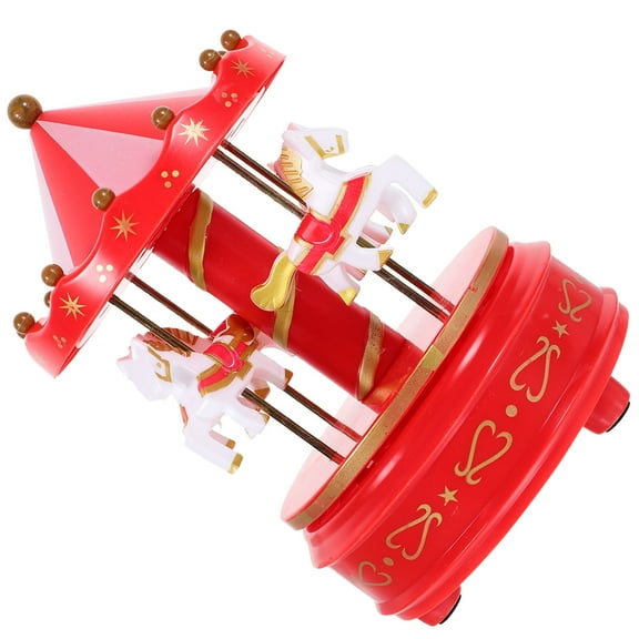 HONMEET Red Carousel Music Box Hand Crank Vintage Style Gift for Kids Adults All Ages Decorative Collectible