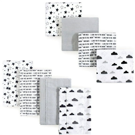 Hudson Baby Unisex Baby Cotton Flannel Burp Cloths and Receiving Blankets, 8-Piece, Moon And Back, One Size