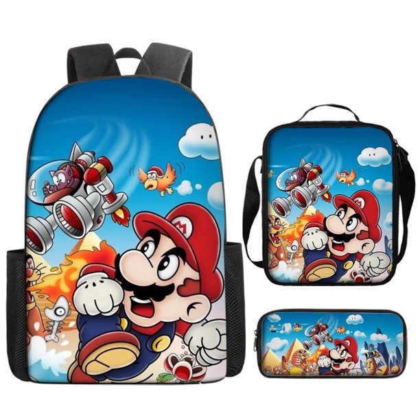 Super Mario Bros Schoolbag Cartoon Anime Backpack Mario Mochilas Escolares Super Mario Shoulder Bag Pencil Case Three-Piece Set