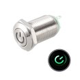 thumbnail image 1 of Interruptor de botón metálico de enclavamiento Uxcell, cabeza plana, diámetro de montaje de 12 mm, 1NO, luz LED verde de 3-6V, 1 of 5