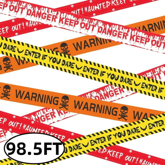 Halloween Decorations Caution Tape - 4 Roll  Plastic  Scary Caution Tape Total for Halloween Spooky Indoor Outdoor Decorations 98.5FT