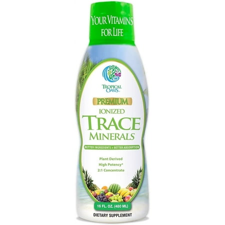 Tropical Oasis Ionized Trace Minerals Supplement, Liquid Vitamin Supplement, 74 Plant Derived Essentials and Minerals, Tropical Fruit Flavor, 16 oz, 32 Servings