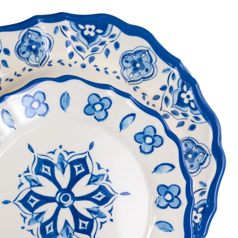 Elama Blue Garden 12-Piece Melamine Dinnerware Set, Blue photo 6