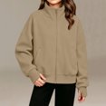 thumbnail image 3 of luawuai Girls Full Zip Sweatshirt Jacket with Pockets, Khaki, Size 11-12 Years, 3 of 6