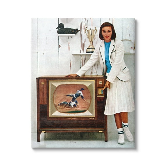 Stupell Industries Vintage Sports TV Ad Woman Beauty & Fashion Painting Gallery Wrapped Canvas Print Wall Art