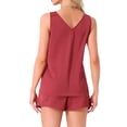 thumbnail image 3 of Conjunto de pijama de 2 piezas de tank top de satén y shorts con frente plisado para mujer INSPIRE CHIC, tamaño XS, color rojo, 3 of 5