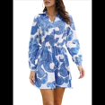 thumbnail image 1 of Vestidos de Otoño 2025 para Mujer, Vestido Floral con Escote en V, Cintura Trenzada, Larga, Bohemio, Fluido, Minivestido de Corte A. Azul XL, 1 of 10