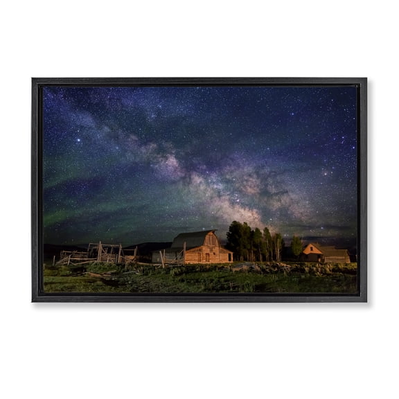 Stupell Industries Nebula Sky over Farm Scene Landscape & Nature Photography Black Floater Framed Canvas Art Print Wall Art, 25 x 17