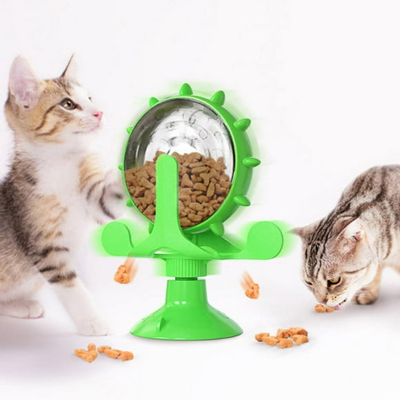 Hongkaii Windmill Cat Treat Dispenser Toy, Suction Cup Cat Treat Toys Lucky Cat Exercise Wheel Treadmill for Indoor, Cats Interactive Catnip Toys CWA420-5984