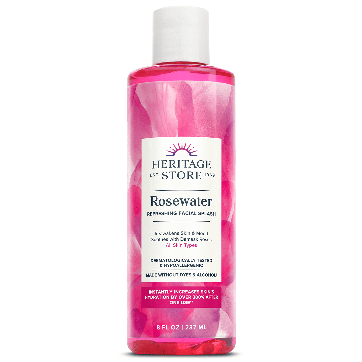 HERITAGE STORE Rosewater - Refreshing Splash for Glowing Skin with Damask Rose - All Skin Types - Hydrating Rose Water for Face - Made Without Alcohol, Hypoallergenic, Vegan, 60-Day Guarantee