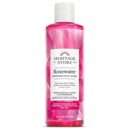 HERITAGE STORE Rosewater - Refreshing Splash for Glowing Skin with Damask Rose - All Skin Types - Hydrating Rose Water for Face - Made Without Alcohol, Hypoallergenic, Vegan, 60-Day Guarantee