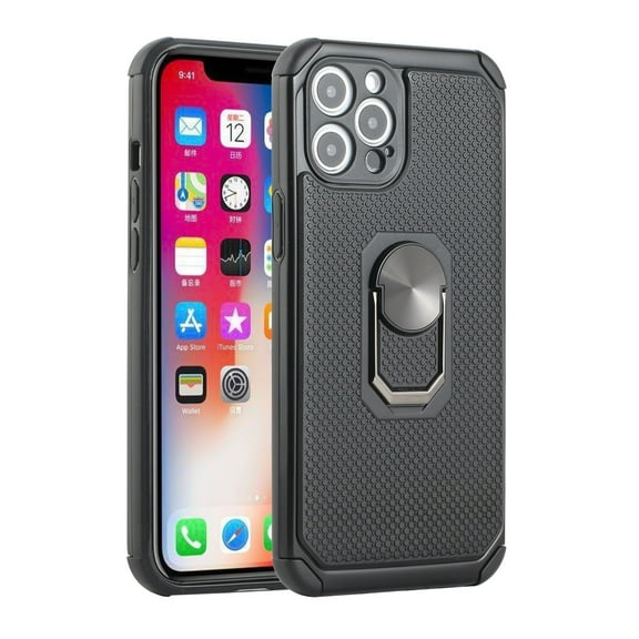 Cover for Apple iPhone 11 (6.1") Slim Rugged TPU Shockproof Hybrid with Magnetic Ring Stand Holder Phone Case Fit iPhone 11 [ Black / Black ]