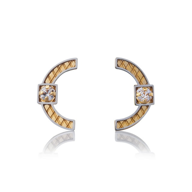 Aretes de oro 14k GIALLO Broquel GIALLO COLLECTION Arcos de oro amarillo y blanco con cortes diamantados y circonias