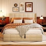 Lofka 12 Inch Full Size Bed Frame, Hydraulic Storage Bed Frame with Wingback Headboard, No Box Spring Needed, Large Under Bed Storage, Non-Slip Without Noise, Beige